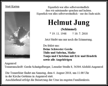 Traueranzeige von Helmut Jung von VRM Trauer