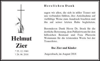 Traueranzeige von Helmut Zier von VRM Trauer