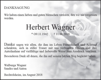 Traueranzeige von Herbert Wagner von vrm-trauer