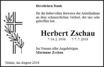 Traueranzeige von Herbert Zschau von vrm-trauer