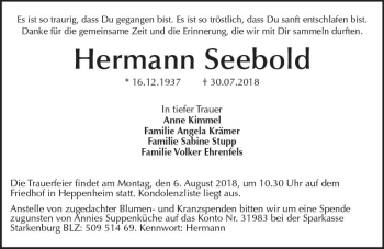 Traueranzeige von Hermann Seebold von vrm-trauer