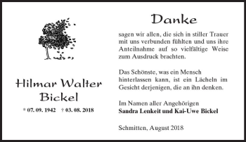 Traueranzeige von Hilmar Walter Bickel von  Usinger Anzeiger
