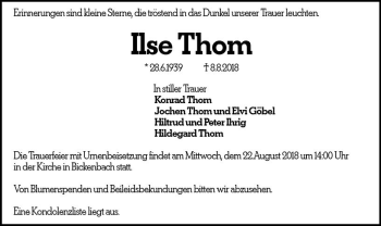 Traueranzeige von Ilse Thom von vrm-trauer