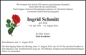 Traueranzeige von Ingrid Schmitt von vrm-trauer