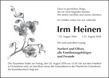 Traueranzeige von Irm Heinen von vrm-trauer