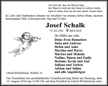 Traueranzeige von Josef Schalk von vrm-trauer