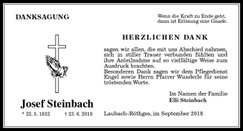 Traueranzeige von Josef Steinbach von  Gießener Anzeiger