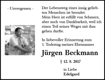 Traueranzeige von Jürgen Beckmann von vrm-trauer