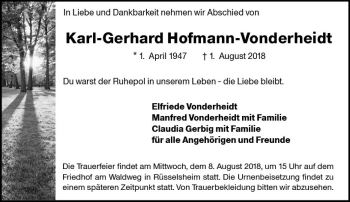 Traueranzeige von Karl-Gerhard Hofmann-Vonderheidt von vrm-trauer