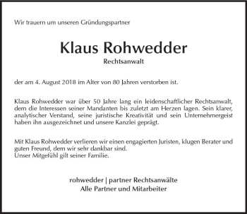 Traueranzeige von Klaus Rohwedder von vrm-trauer
