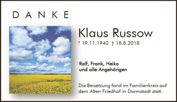 Traueranzeige von Klaus Russow von vrm-trauer