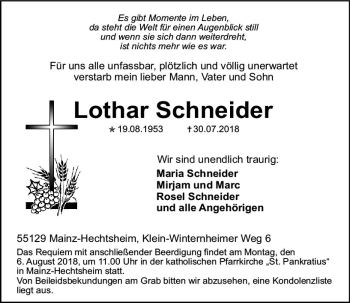 Traueranzeige von Lothar Schneider von vrm-trauer