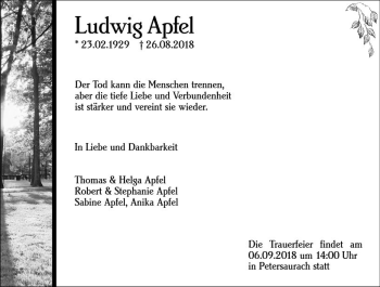 Traueranzeige von Ludwig Apfel von vrm-trauer