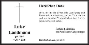 Traueranzeige von Luise Landmann von  Kreisanzeiger