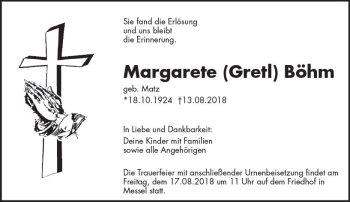 Traueranzeige von Margarete Böhm von vrm-trauer