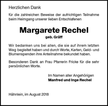 Traueranzeige von Margarete Rechel von vrm-trauer