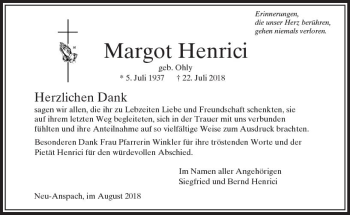 Traueranzeige von Margot Henrici von  Usinger Anzeiger Traueranzeige von Margot Henrici von  Usinger Anzeiger