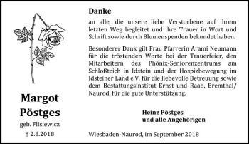 Traueranzeige von Margot Pöstges von vrm-trauer