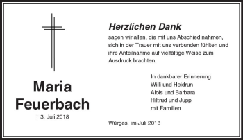 Traueranzeige von Maria Feuerbach von  Camberger Anzeiger