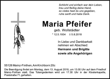 Traueranzeige von Maria Pfeifer von vrm-trauer