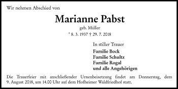 Traueranzeige von Marianne Pabst von vrm-trauer