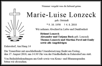 Traueranzeige von Marie-Luise Lonzeck von VRM Trauer