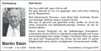 Traueranzeige von Martin Stein von  Gießener Anzeiger