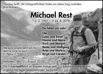 Traueranzeige von Michael Rest von VRM Trauer