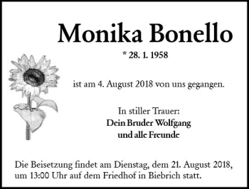 Traueranzeige von Monika Bonello von vrm-trauer