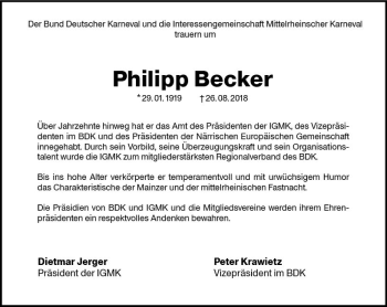 Traueranzeige von Philipp Becker von vrm-trauer