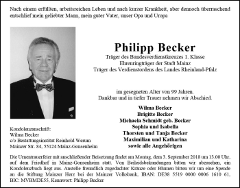 Traueranzeige von Philipp Becker von vrm-trauer