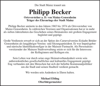 Traueranzeige von Philipp Becker von vrm-trauer