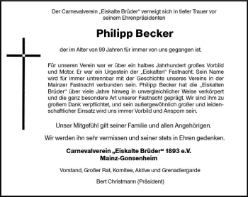 Traueranzeige von Philipp Becker von vrm-trauer
