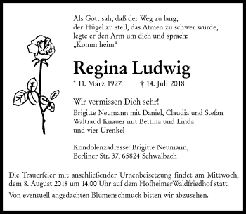 Traueranzeige von Regina Ludwig von vrm-trauer