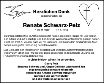 Traueranzeige von Renate Schwarz-Pelz von vrm-trauer