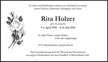 Traueranzeige von Rita Holzer von vrm-trauer