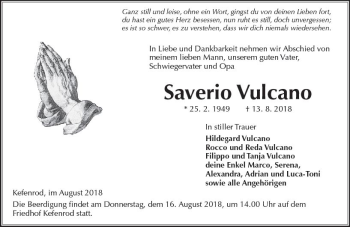 Traueranzeige von Saverio Vulcano von  Kreisanzeiger