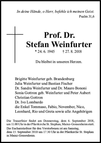 Traueranzeige von Stefan Weinfurter von vrm-trauer