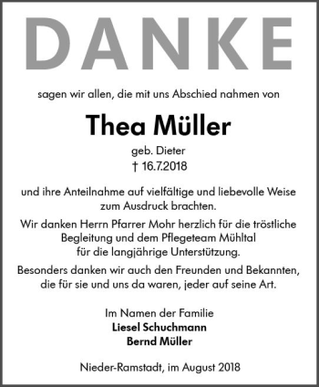 Traueranzeige von Thea Müller von vrm-trauer