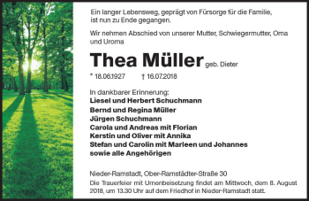Traueranzeige von Thea Müller von vrm-trauer