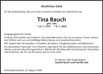Traueranzeige von Tina Bauch von vrm-trauer