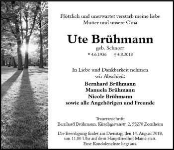 Traueranzeige von Ute Brühmann von vrm-trauer