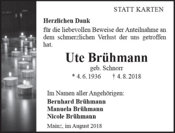 Traueranzeige von Ute Brühmann von vrm-trauer