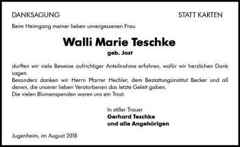 Traueranzeige von Walli Marie Teschke von vrm-trauer
