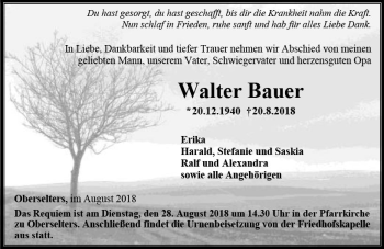 Traueranzeige von Walter Bauer von  Camberger Anzeiger