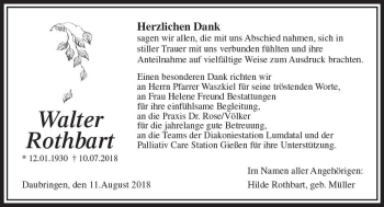 Traueranzeige von Walter Rothbart von  Gießener Anzeiger