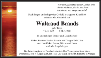 Traueranzeige von Waltraud Brands von  Camberger Anzeiger