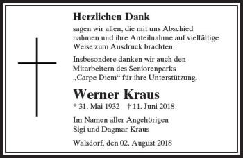 Traueranzeige von Werner Kraus von  Camberger Anzeiger