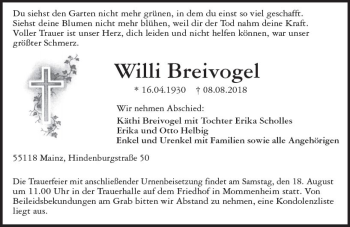 Traueranzeige von Willi Breivogel von vrm-trauer