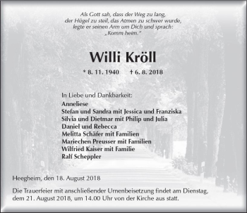 Traueranzeige von Willi Kröll von  Kreisanzeiger